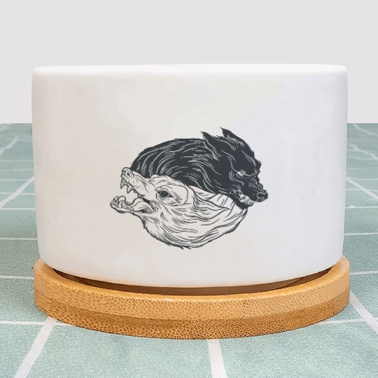 Wolf yin yang meditation philosophy symbol Plant Pots