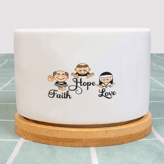 Faith Hope Love with nun, pastor and monk Plant Pots
