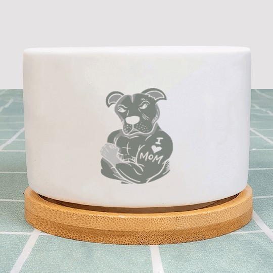 Pitbull Showing tattoo I love Mom Plant Pots