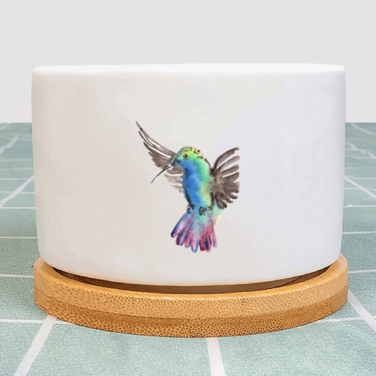 Colorful Watercolor Hummingbird flying pink Plant Pots