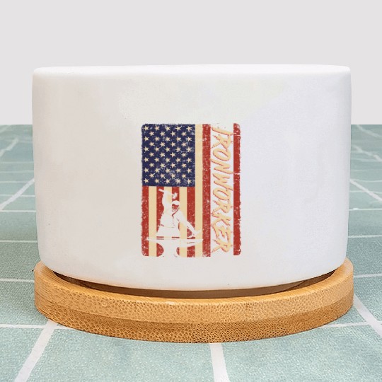 US Flag Ironworker Independence labor Day Plant Pots