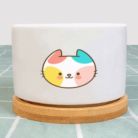 Kawaii Cat Head Multicolored Plant Pots