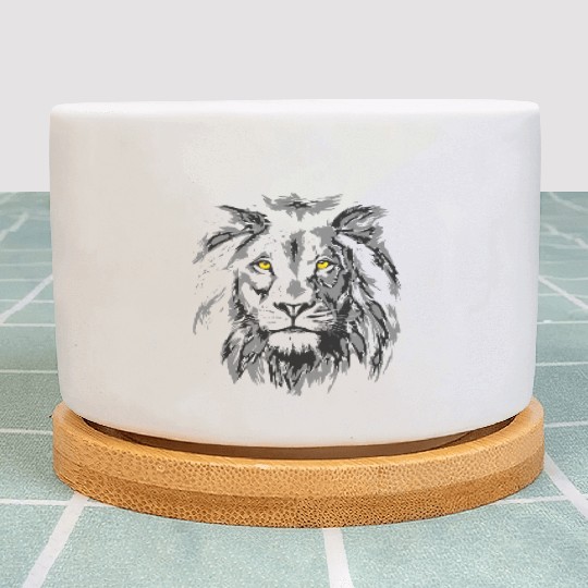 Gray Lion Head | Gray Lion Illustration Plant Pots