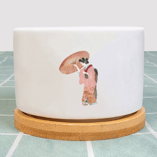 Japanese woman in kimono in a watercolor Plant Pots