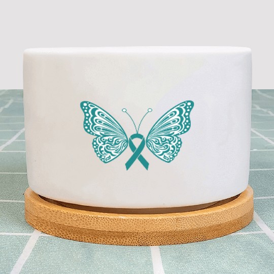 Ovarian Cancer Awareness Teal Ribbon Butterfly Plant Pots
