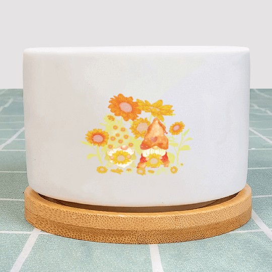 Sunflower Gnome For Hippies Gardener Autumn Floral Plant Pots