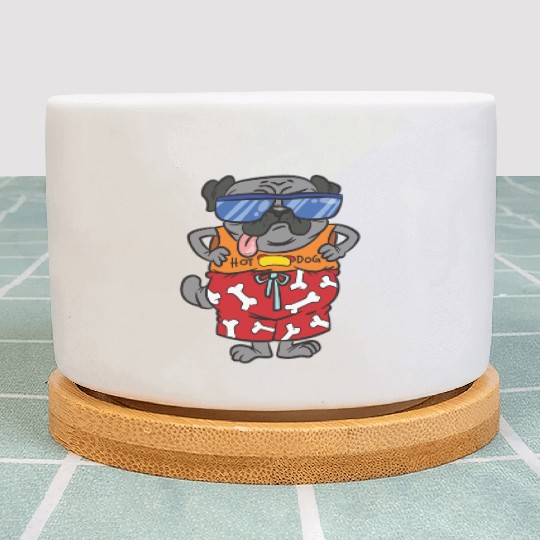 Hot Dog Pug Lover Summer Beach Plant Pots