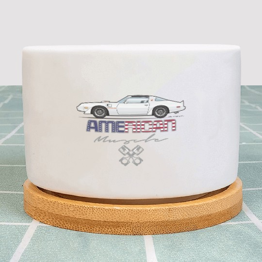 American Muscle Cameo White w Orange Graphics Plant Pots