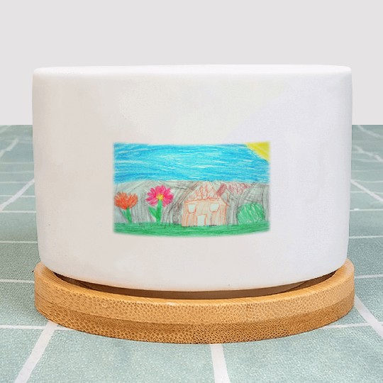 House with Garden and Flowers Optimism Kid Drawing Plant Pots