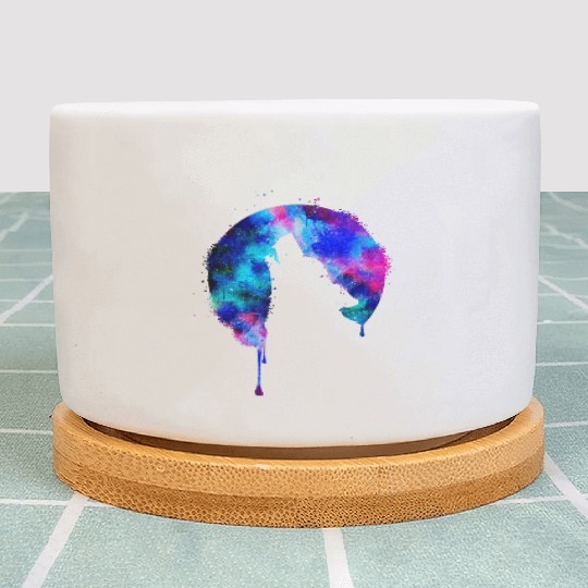 Howling wolf full moon wolves galaxy stars sky Plant Pots