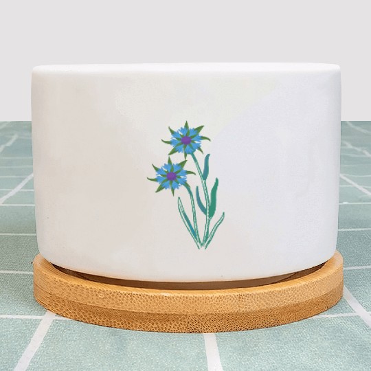 Blue Cornflowers - Floral Artwork With Spring Plant Pots