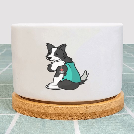 I Love Mom Tattoo Border Collie Plant Pots