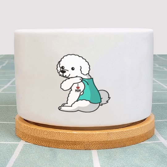 I Love Mom Tattoo Bichon Frise Plant Pots