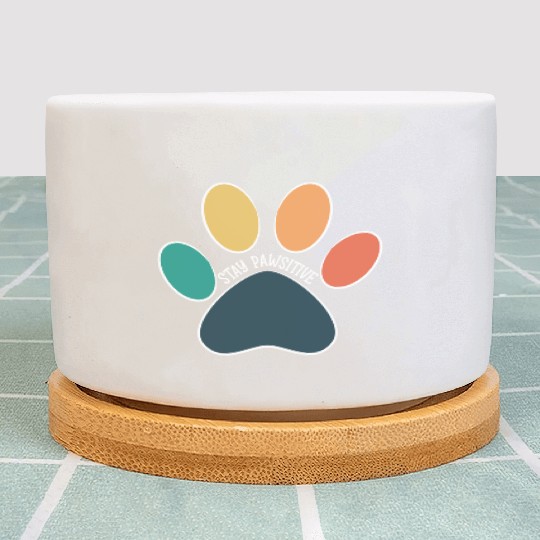 Paw Print Stay Pawsitive Vintage White Text Plant Pots