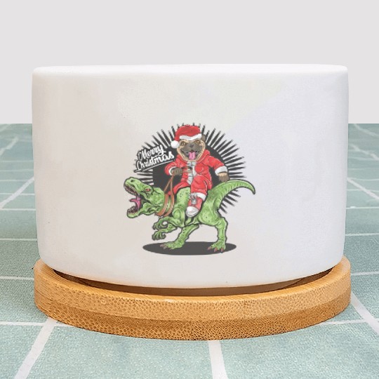 christmas santa claus pug dog riding rex dinosaur Plant Pots