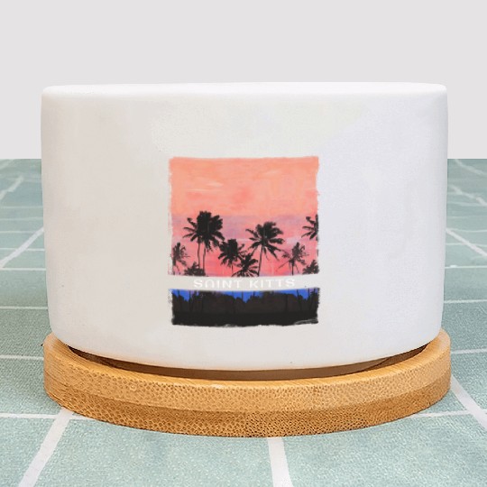 Saint Kitts Caribbean Vacation Souvenir Palm Tree Plant Pots