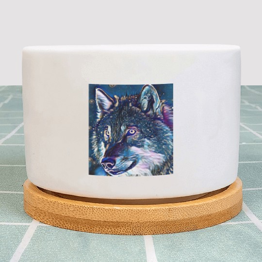 Cut Out Sticker Of Wolf In Midnight Plant Pots