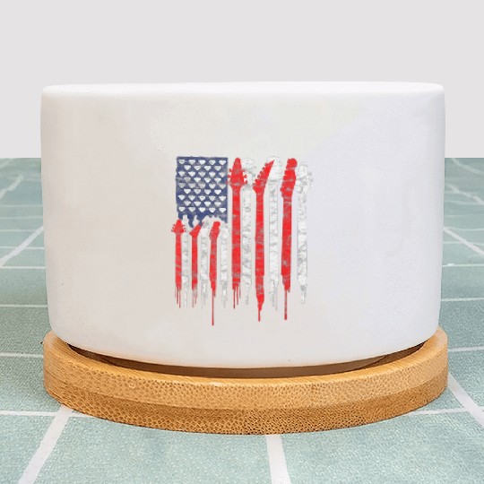 American Flag Guitar Red White Patriotic Music Plant Pots