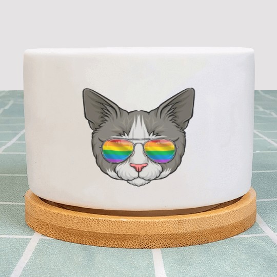 Cat LGBTQ Sunglasses Rainbow Flag Kitten Gay Pride Plant Pots