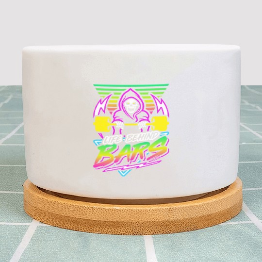 Life Behind Bars (Gym Reaper) Retro Neon Synthwave Plant Pots