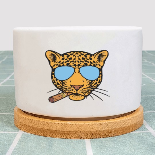 Jaguar with aviator sunglasses and Cuban cigar Plant Pots