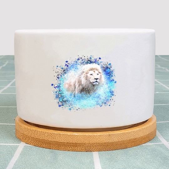 lion,graffiti,painting,blue,white lion Plant Pots
