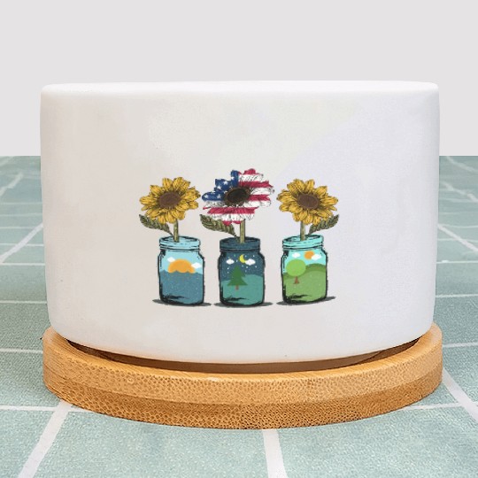 American Sunflower Women Patriotic Mom Plant Pots
