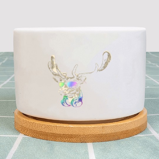 Deer DJ Brown Cool and Funny Music Animal With Plant Pots