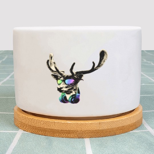 Deer DJ Brown Sticker Cool and Funny Music Animal Plant Pots
