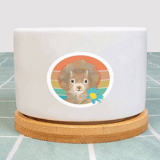 Retro Vintage Squirrel With Flower Plant Pots