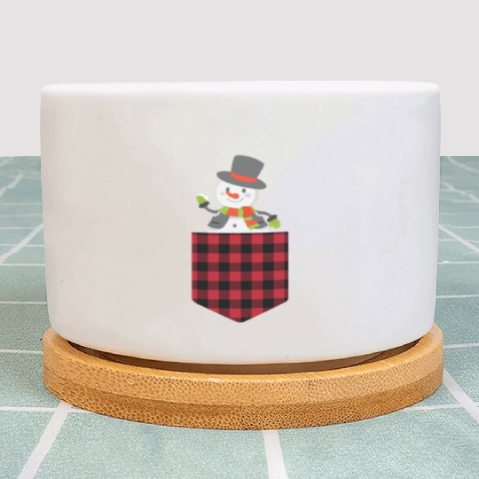 Christmas Cute Snowman In Buffalo Plaid Pocket Plant Pots