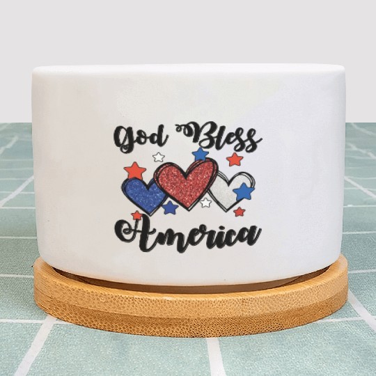 God Bless America Patriotic USA Hearts 4th of July Plant Pots
