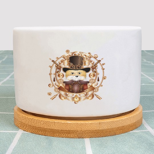 Steampunk fox with cylinder hat in the frame Plant Pots