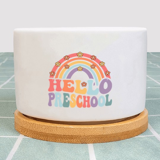 Hello Preschool Retro Boho Rainbow Back To School Plant Pots