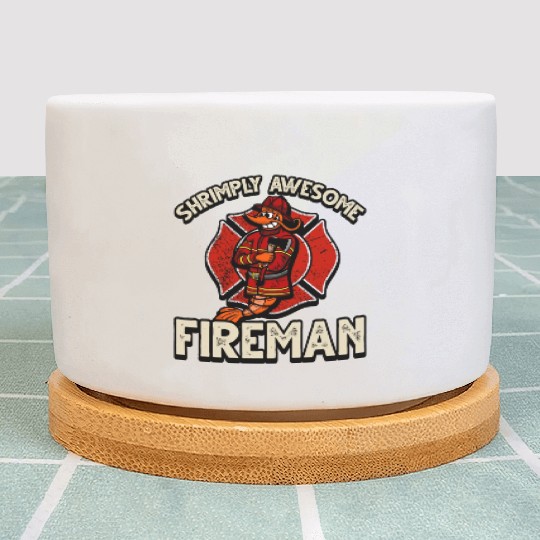 Funny Shrimp/Prawn Pun. Shrimply Awesome Fireman Plant Pots