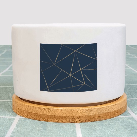 Luxury Gold Navy Blue Geometric Polygon Plant Pots