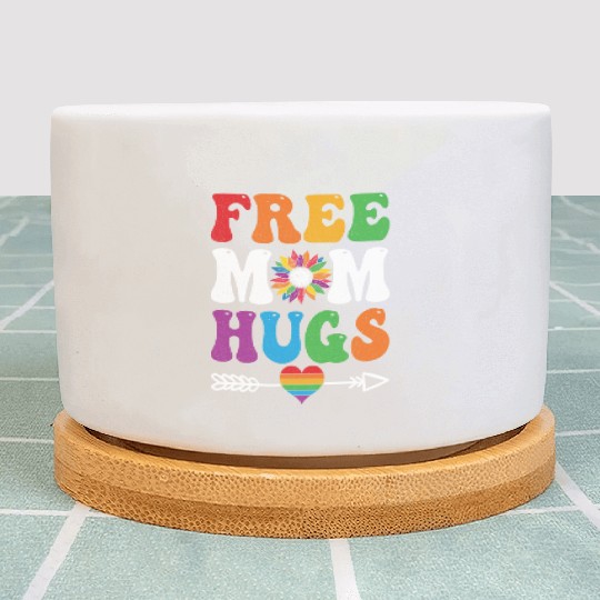 Free Mom Hugs Plant Pots Sunflower Rainbow Heart LGBT