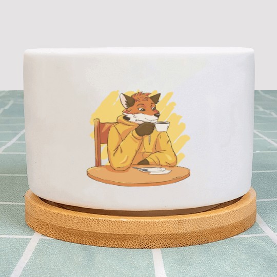 Fox Drinking Coffee Plant Pots