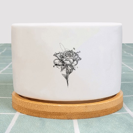 amazing rose with ink splash black version Plant Pots