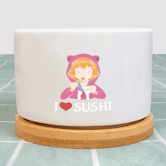 Kawaii Anime Girl I Love Sushi Plant Pots