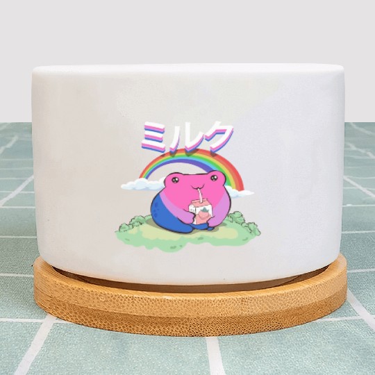 Kawaii Frog Strawberry Milk Bisexual Pride Flag Plant Pots