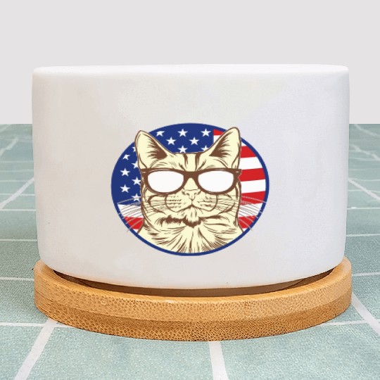 Cat With America Flag I Cat Lover American Flag Fu Plant Pots