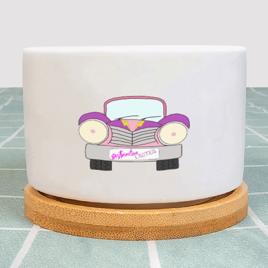 Old Car Girly Distraction Tactics Pink and Purple Plant Pots