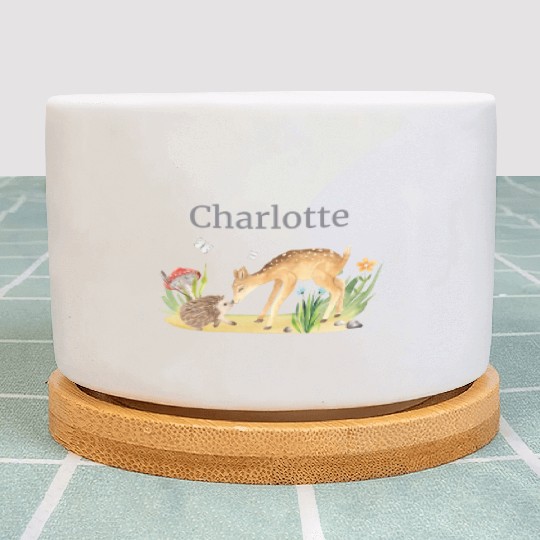 Forest Animal Deer Hedgehog Flowers Name Charlotte Plant Pots