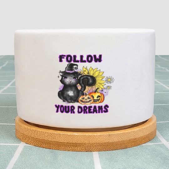 Follow Your Dreams - Black Cat Jack-O-Lantern Plant Pots