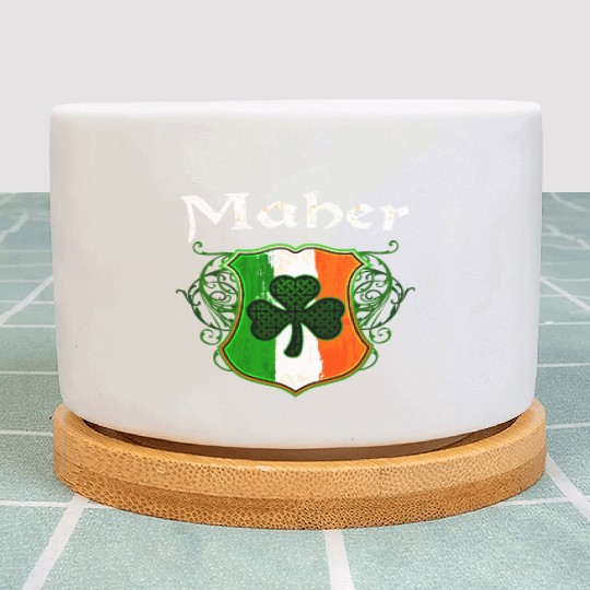Maher Irish Surname Ireland Flag Shield Shamrock Plant Pots