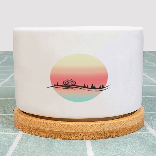 Gift idea. Bike on a sunset. Ideal for a birthday. Plant Pots