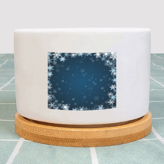 Navy Blue White Snowflakes Pattern Plant Pots