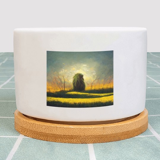 Lion meditate on sunrise, painting Plant Pots