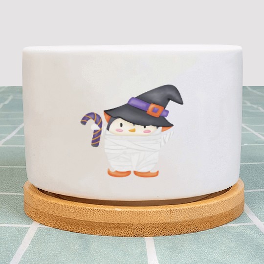 Halloween Penguin in a mummy costume Plant Pots